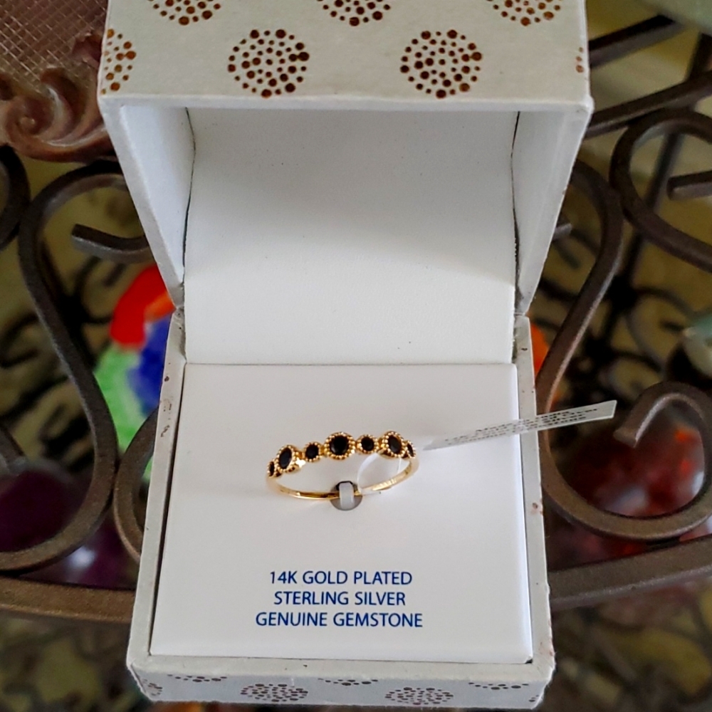 14k gold plated sterling silver with genuine black spinel gemstone